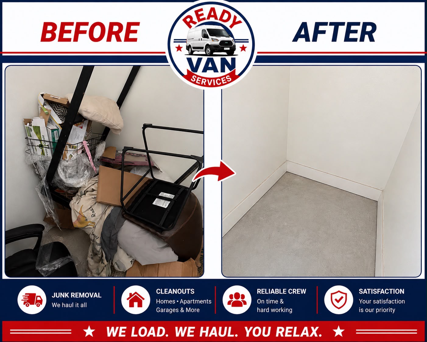 Before and after — storage room cleared