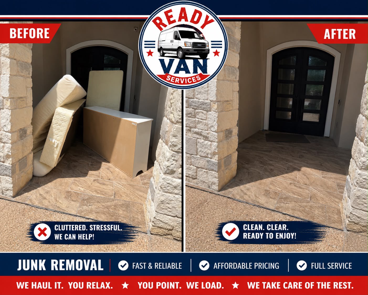 Before and after — mattress and furniture removal