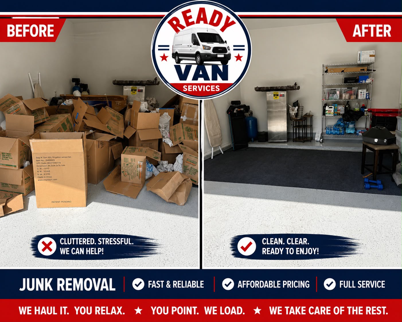 Before and after — garage boxes removed